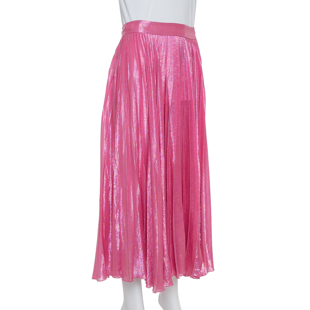 

Gucci Pink Lurex Silk Pleated Midi Skirt