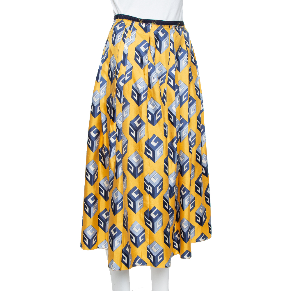 

Gucci Yellow Cube Printed Silk Pleated Midi Skirt