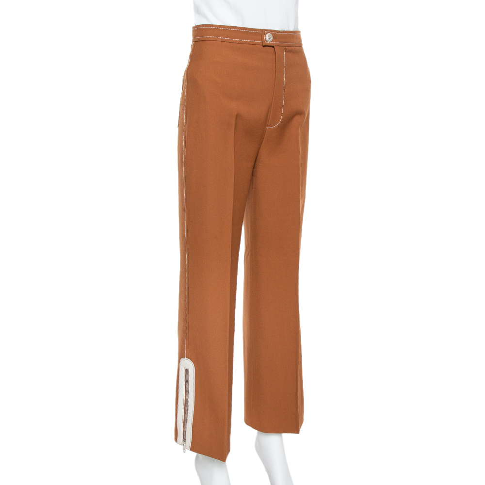 

Gucci Brown Wool Contrast Zip Detail Straight Leg Trousers
