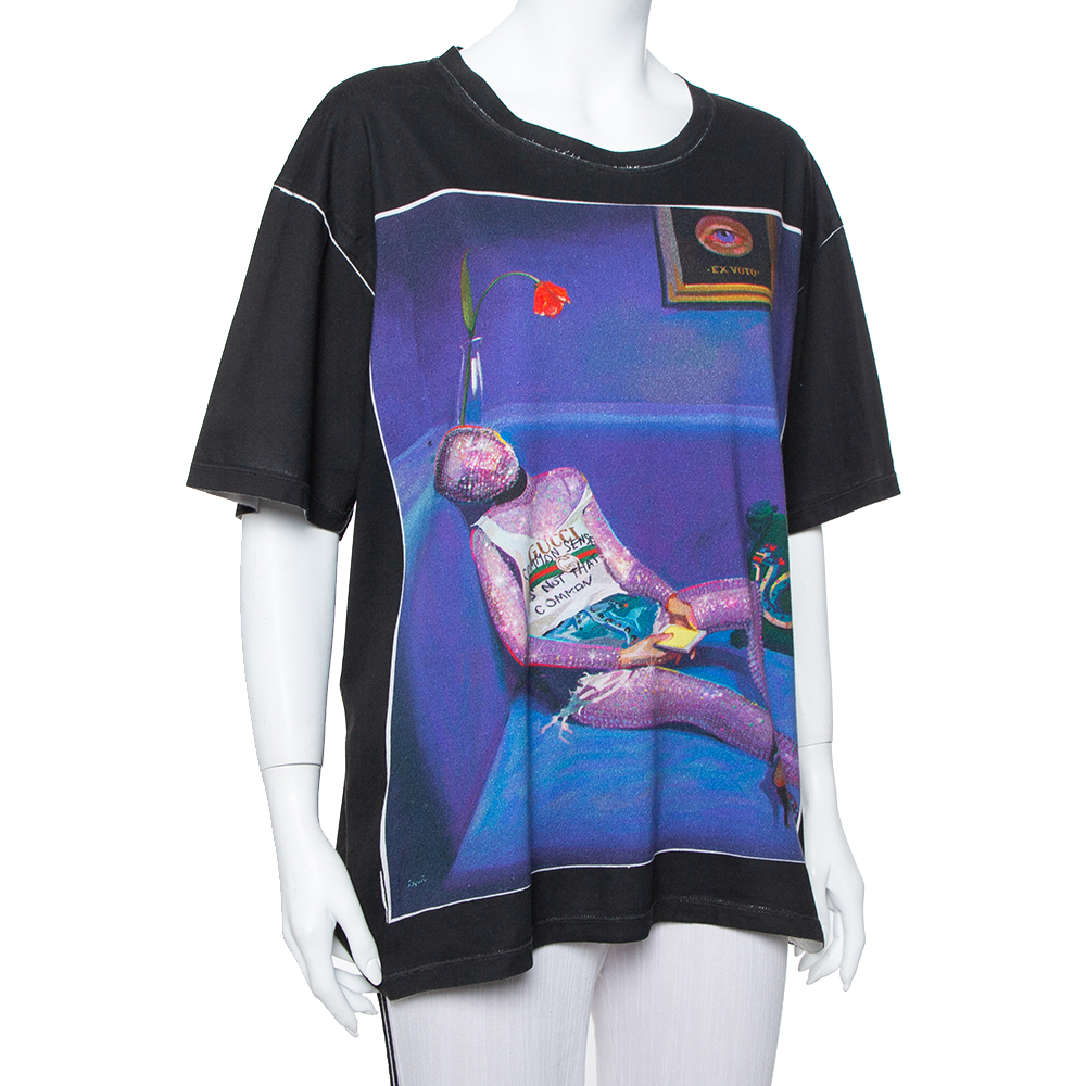 

Gucci Black Ignasi Monreal Print Cotton Crew Neck T Shirt