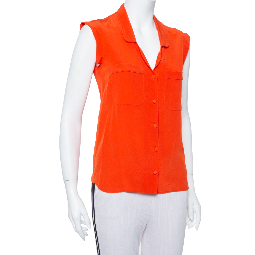 

Gucci Orange Silk Sleeveless Shirt