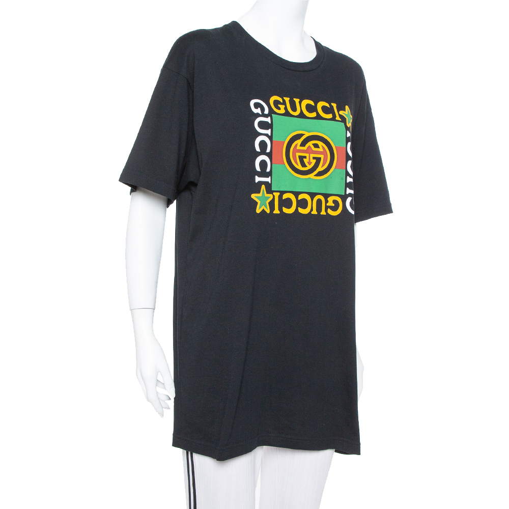 

Gucci Black Logo Printed Cotton Crewneck Oversized T-Shirt