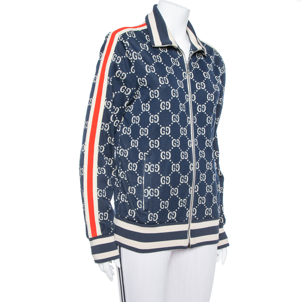 

Gucci Navy Blue GG Jacquard Cotton Zipper Front Jacket