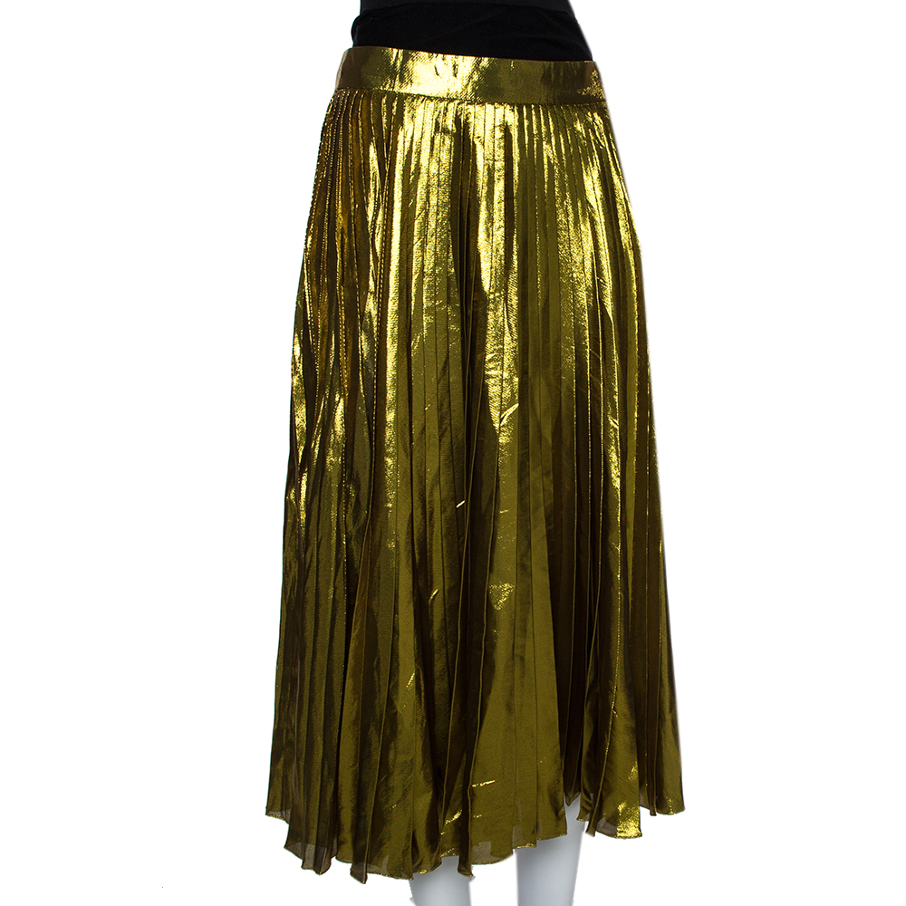 

Gucci Gold Lurex Silk Pleated Midi Skirt