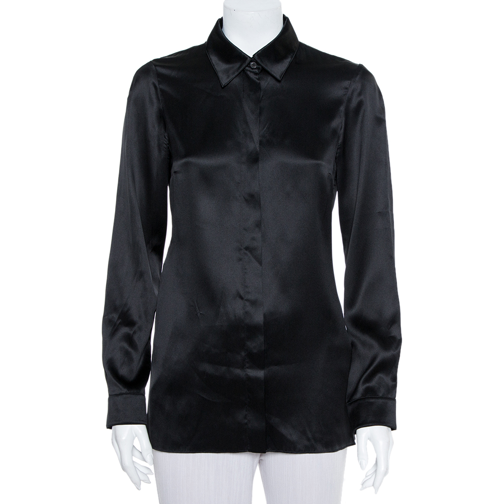 Pre-owned Gucci Black Silk Button Front Shirt S