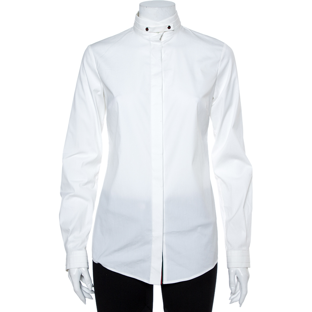 Pre-owned Gucci Equestrian White Cotton Button Front Shirt S