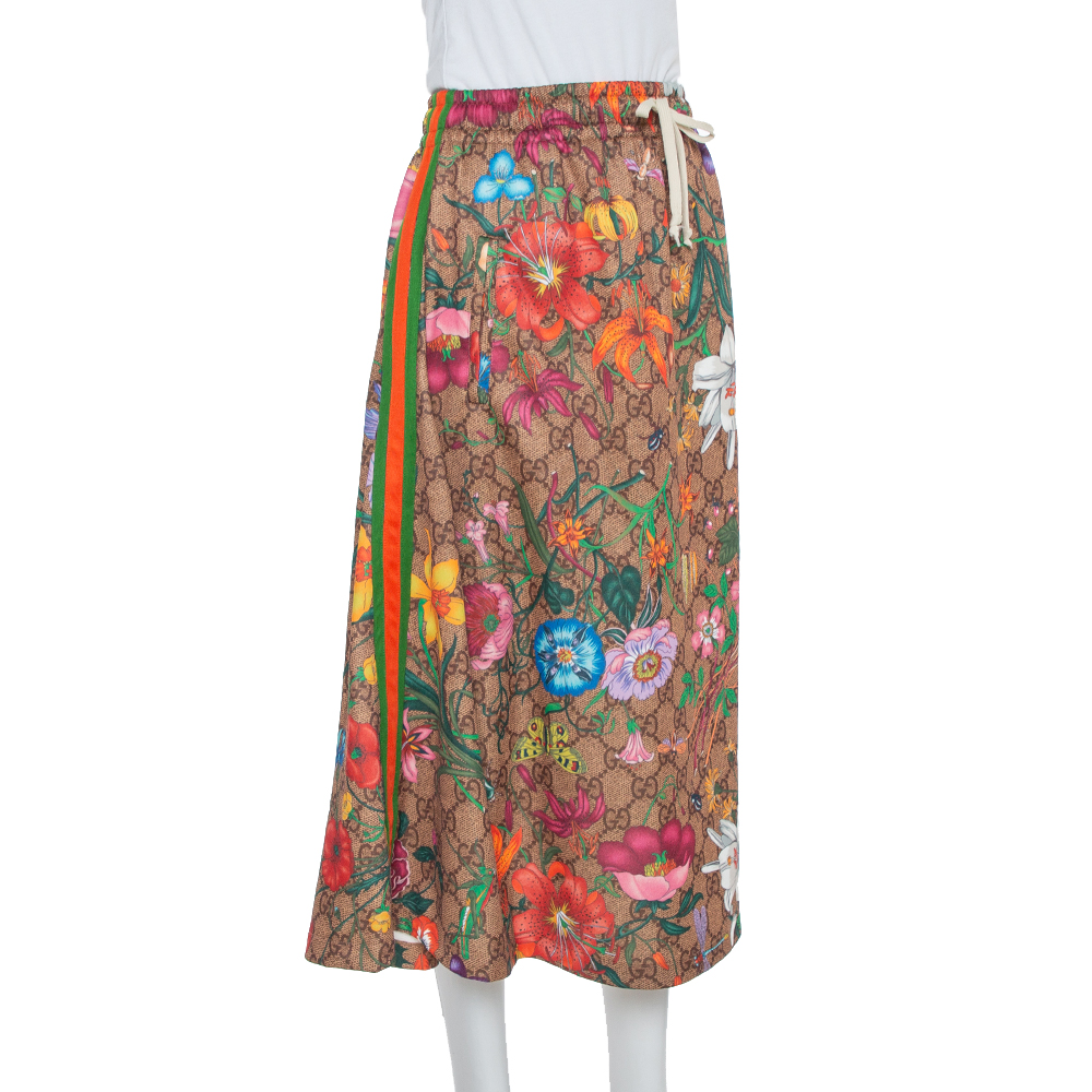 

Gucci Multicolor Knit Logo Monogram Flora Print Flared Skirt