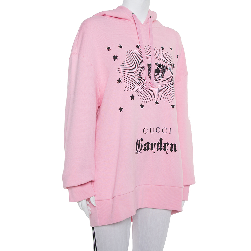 

Gucci Garden Pink Eye Print Detail Oversized Hooded Sweatshirt