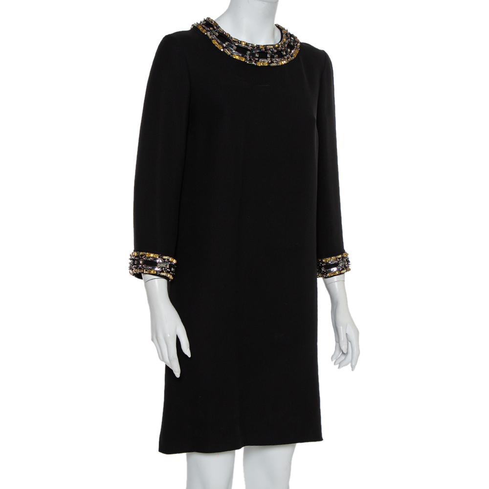 

Gucci Black Silk Embellished Detail Shift Dress