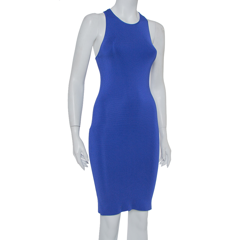 

Gucci Blue Knit Racer Back Detail Fitted Midi Dress