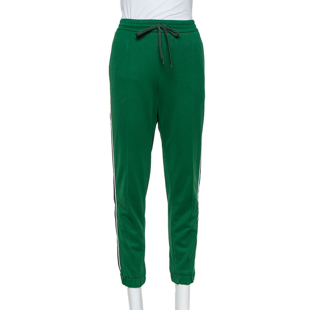 Pre-owned Gucci Green Knit Side Stripe Detail Technical Track Pants L