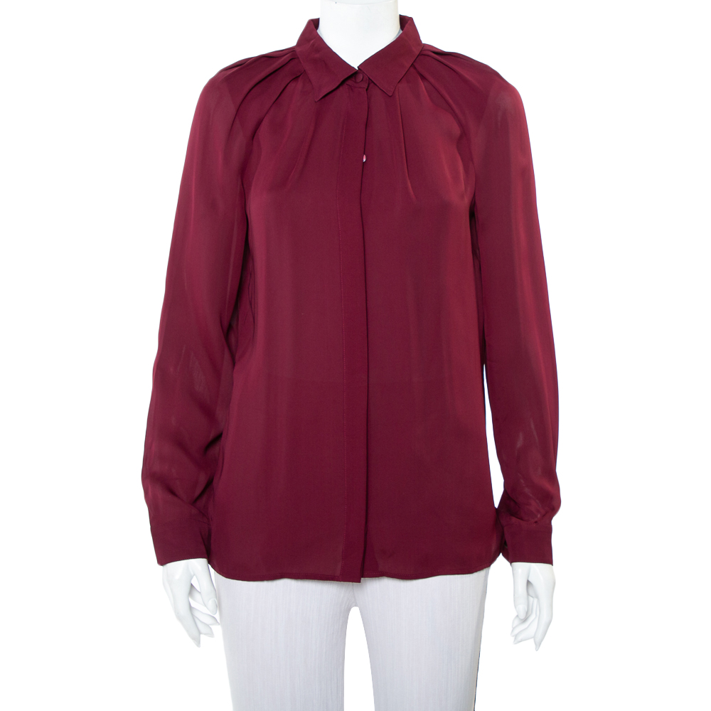 Pre-owned Gucci Burgundy Silk Button Front Shirt M
