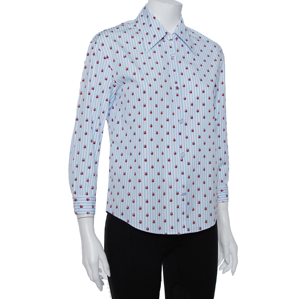 

Gucci Blue & White Striped Ladybug Printed Cotton Button Front Shirt