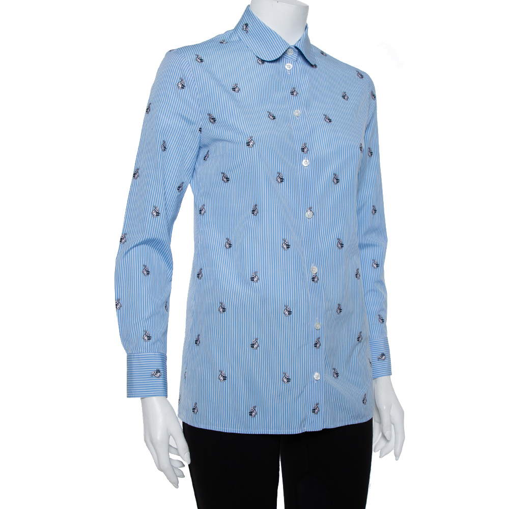 

Gucci Blue Striped Cotton Rabbit Fil Coupe Detail Button Front Shirt