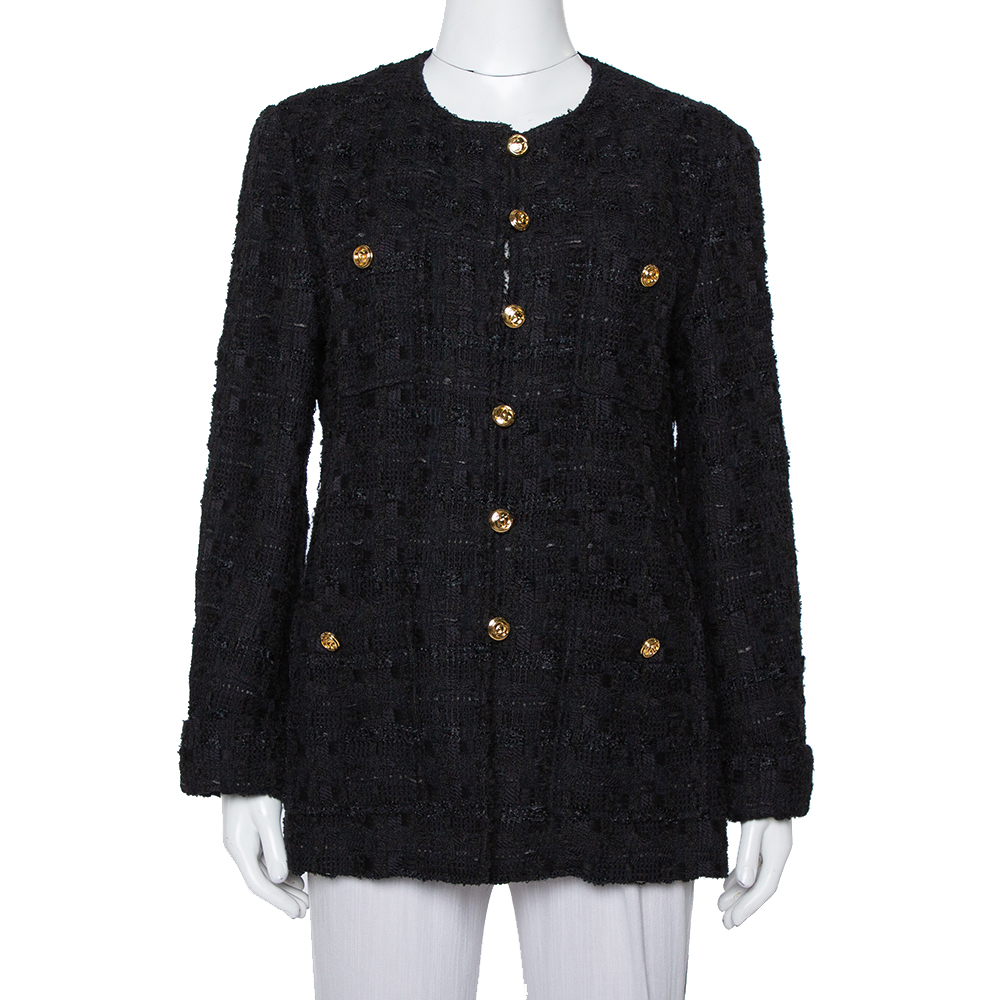 Pre-owned Gucci Black Tweed Button Front Jacket L
