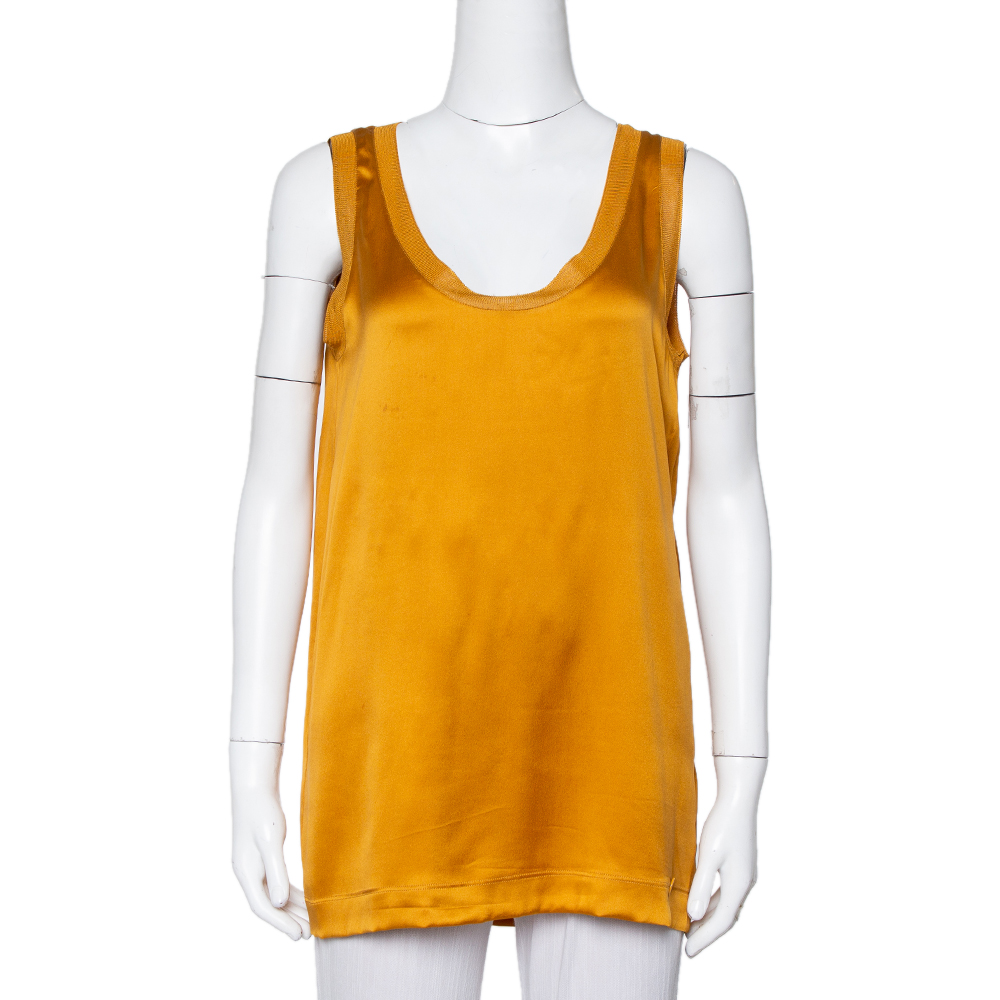 Pre-owned Gucci Gold Silk Oversized Tank Top S