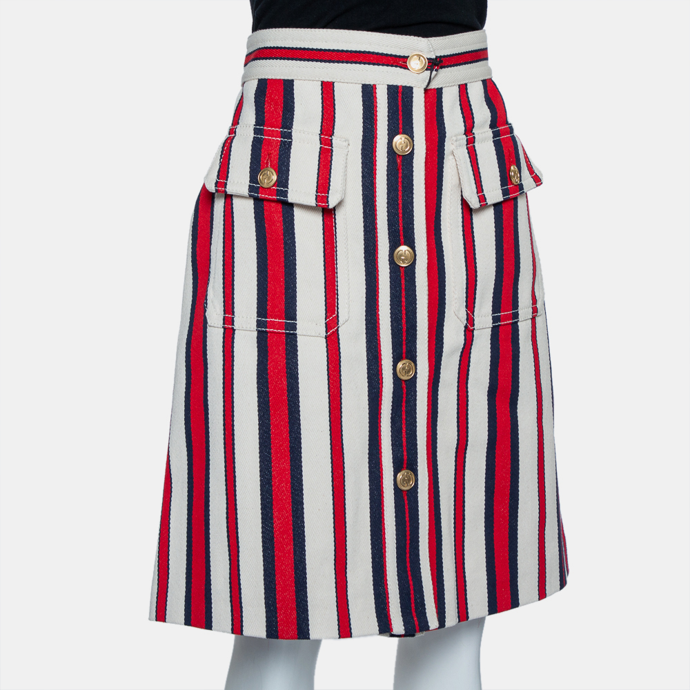 

Gucci Multicolor Striped Twill Button Front A-Line Skirt