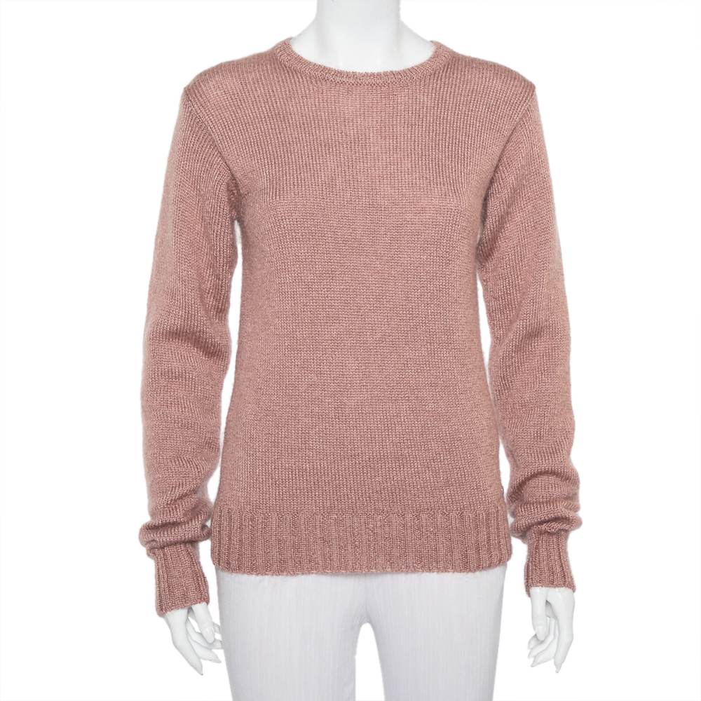 Pre-owned Gucci Pale Pink Mohair & Silk Cable Knit Crewneck Sweater S