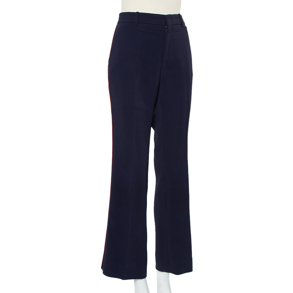 

Gucci Navy Blue Knit Side Strip Trim Detail Bootcut Pants