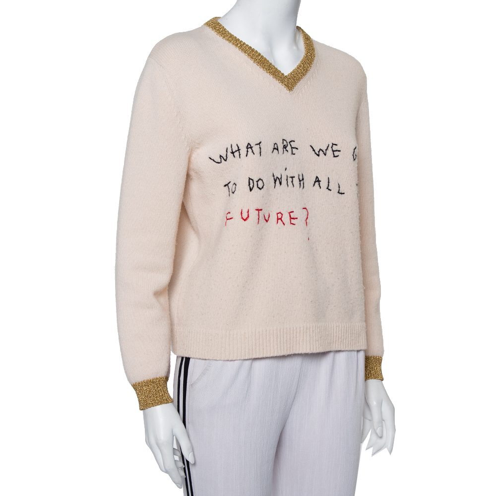 

Gucci X Coco Capitán Beige Wool Embroidered Lurex Trim Detail Sweater