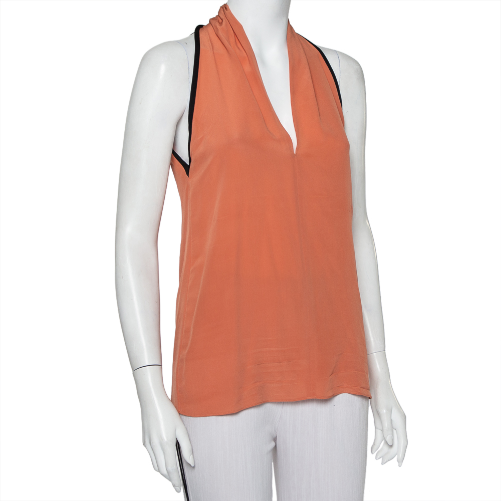 

Gucci Pale Pink Silk Contrast Trim Detail Sleeveless Top