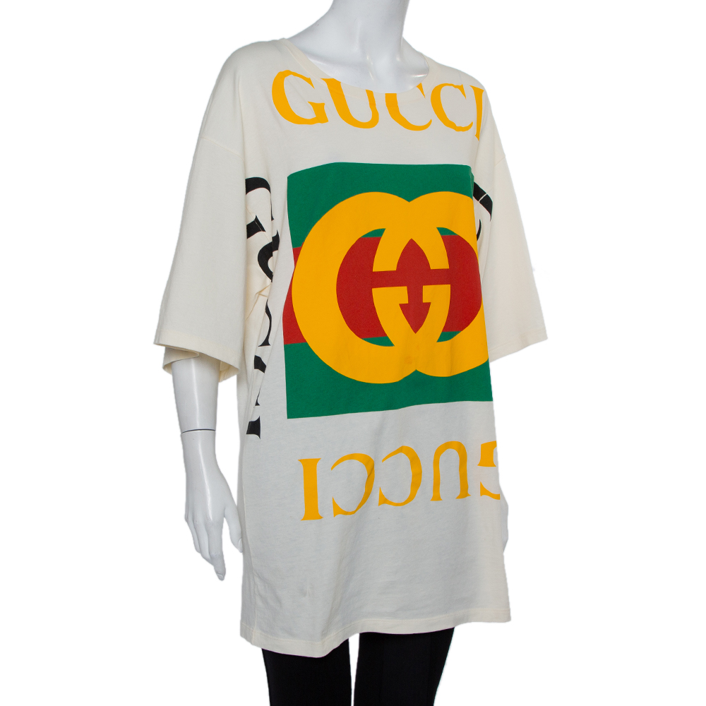 

Gucci Cream Cotton Logo Printed T-Shirt Dress