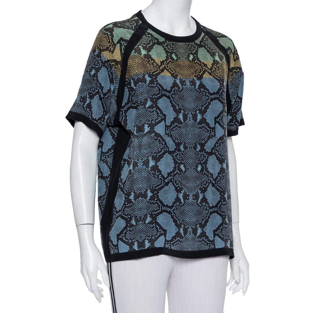 

Gucci Multicolor Snakeskin Printed Silk Crewneck Top, Grey
