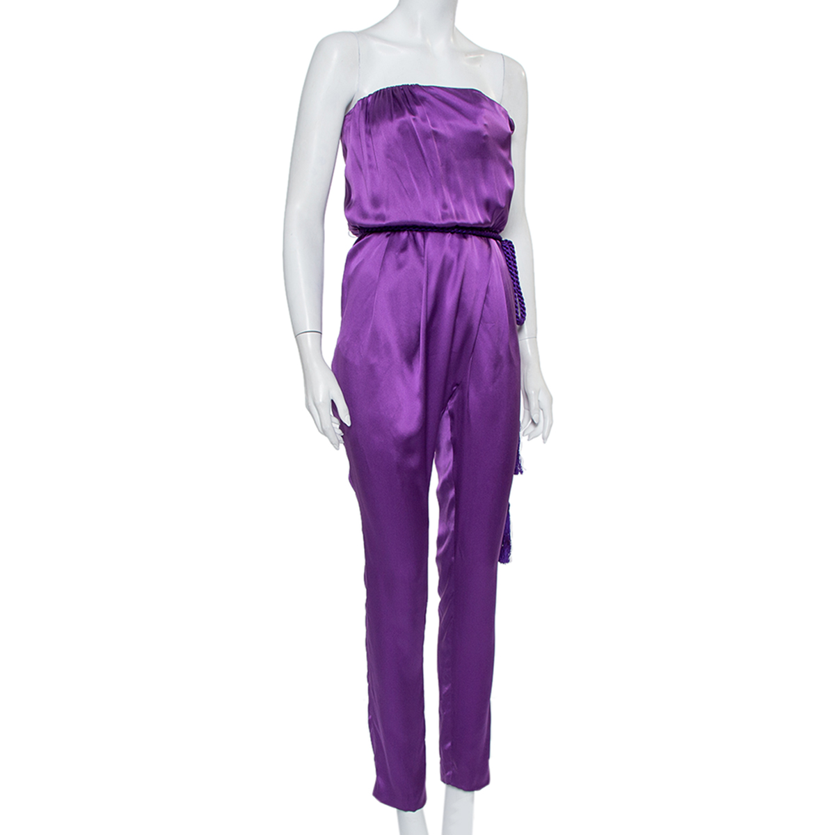 

Gucci Purple Silk Satin Belted Bustier Detail Strapless Jumpsuit