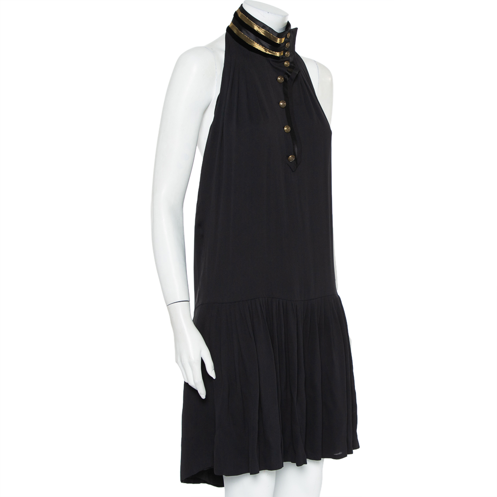 

Gucci Black Silk Contrast Trim Detail Halter Neck Shift Dress