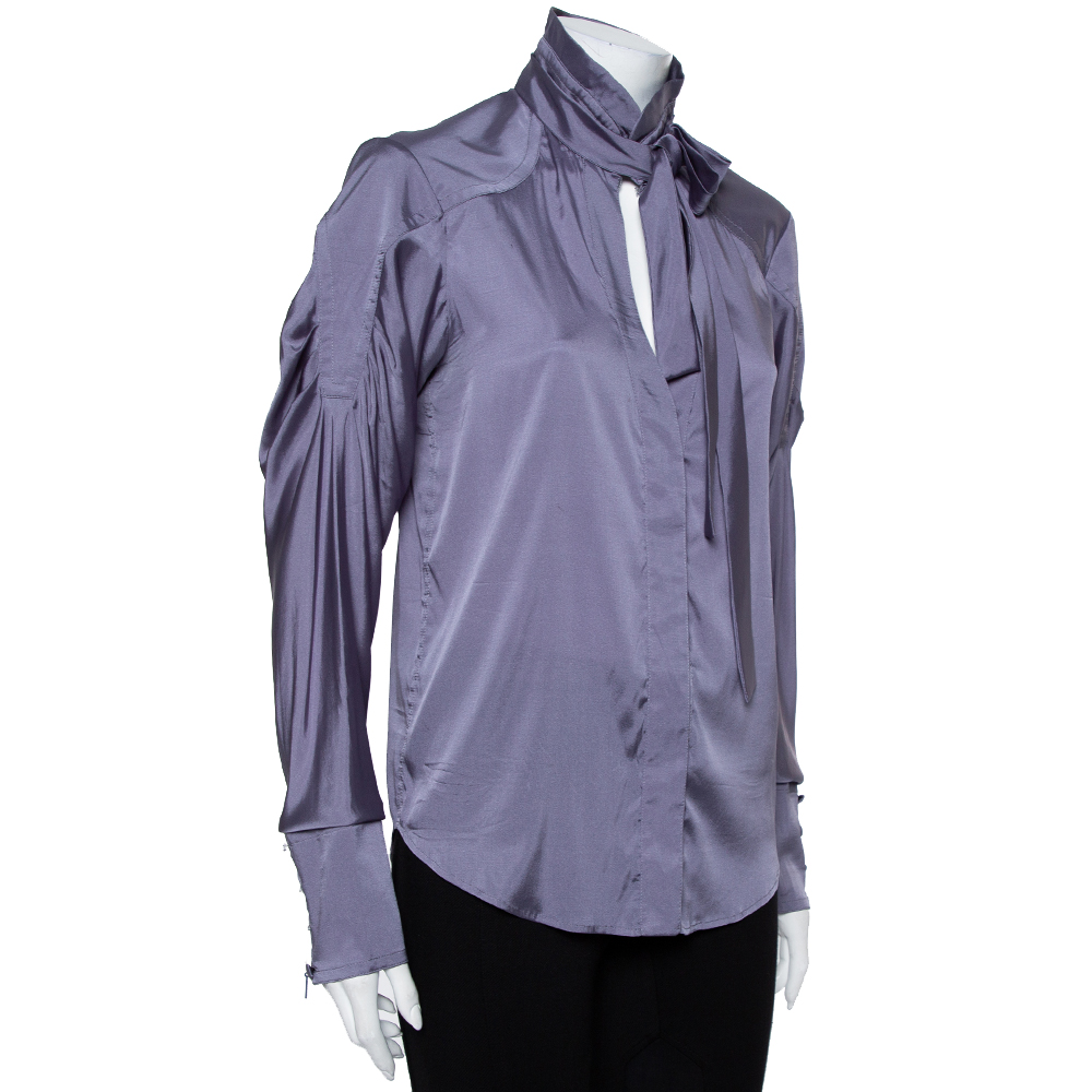 

Gucci Grey Silk Neck Bow Tie Detail Button Front Shirt