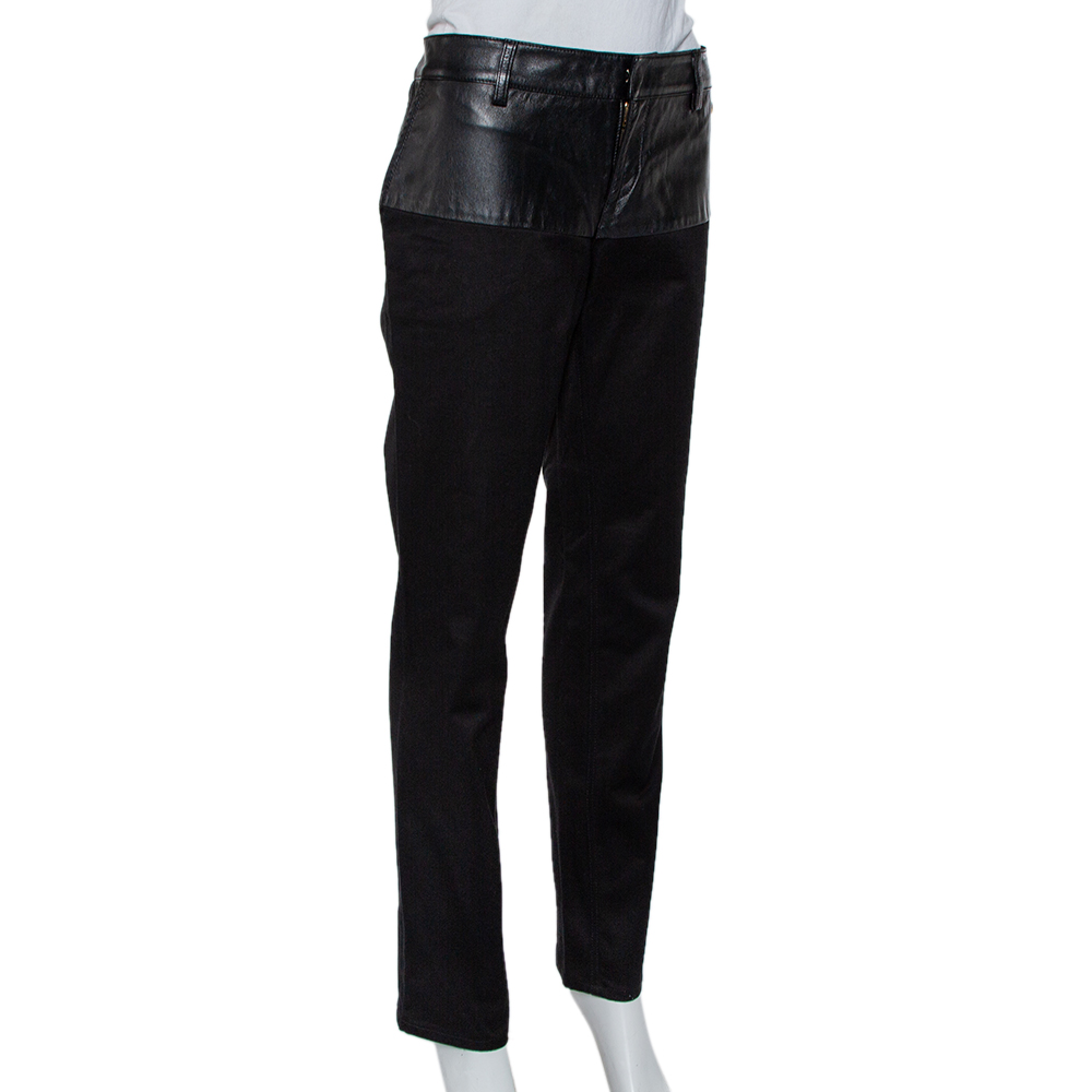 

Gucci Black Cotton Fitted Leather Trim Tapered Leg Pants