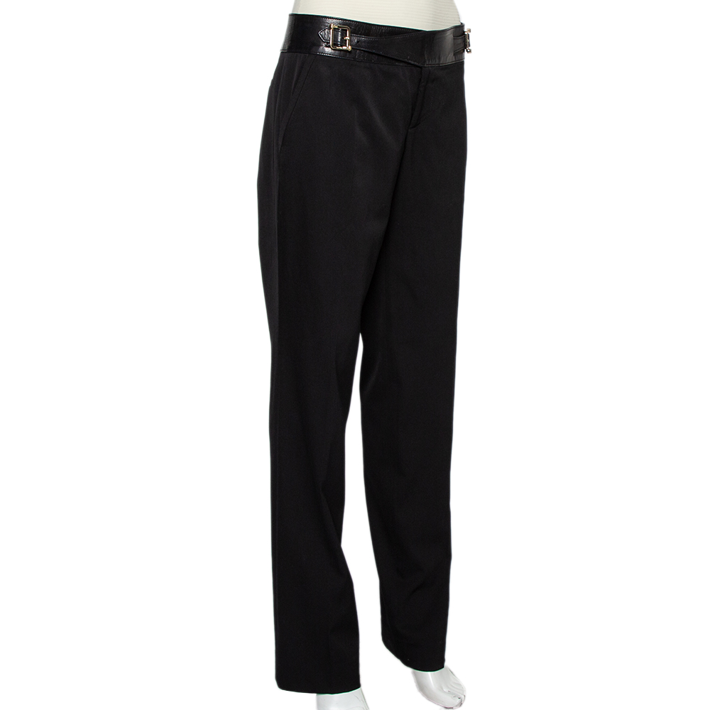 

Gucci Black Wool & Leather Trim Tapered Leg Trousers