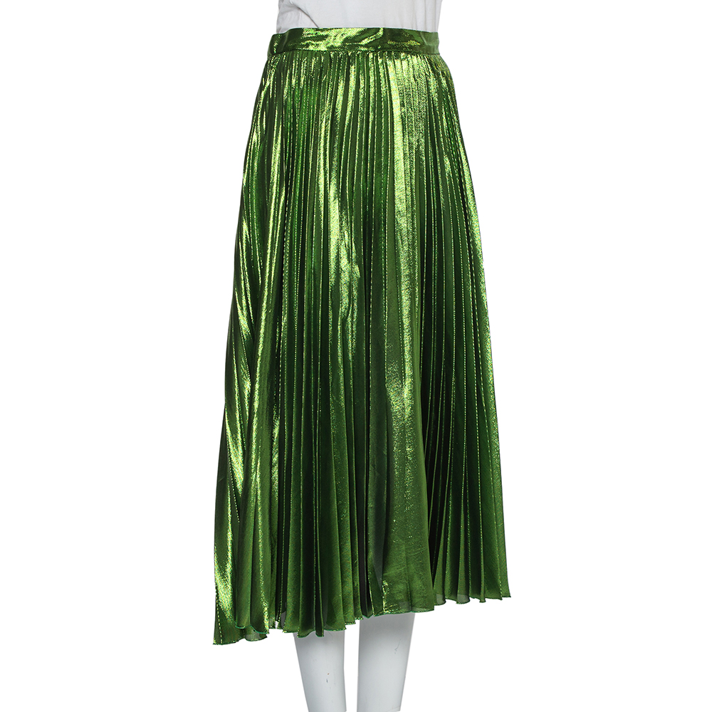 

Gucci Green Lurex Plisse Silk Midi Skirt
