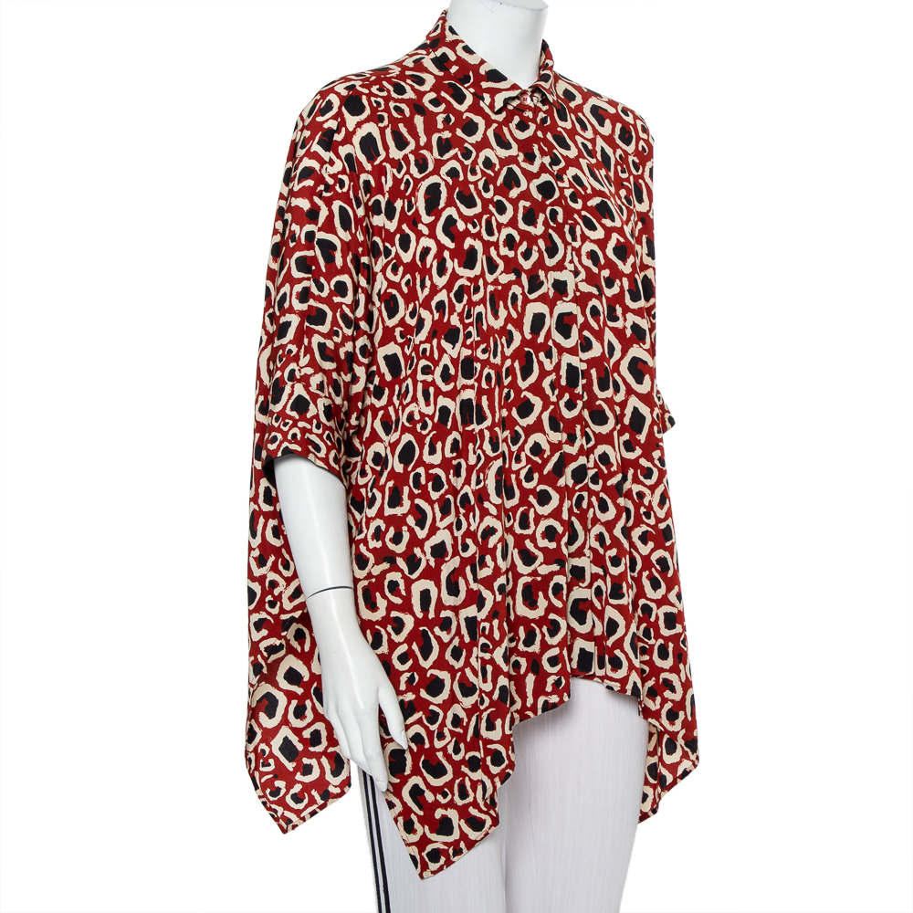 

Gucci Brown Abstract Printed Silk Oversized Button Front Shirt