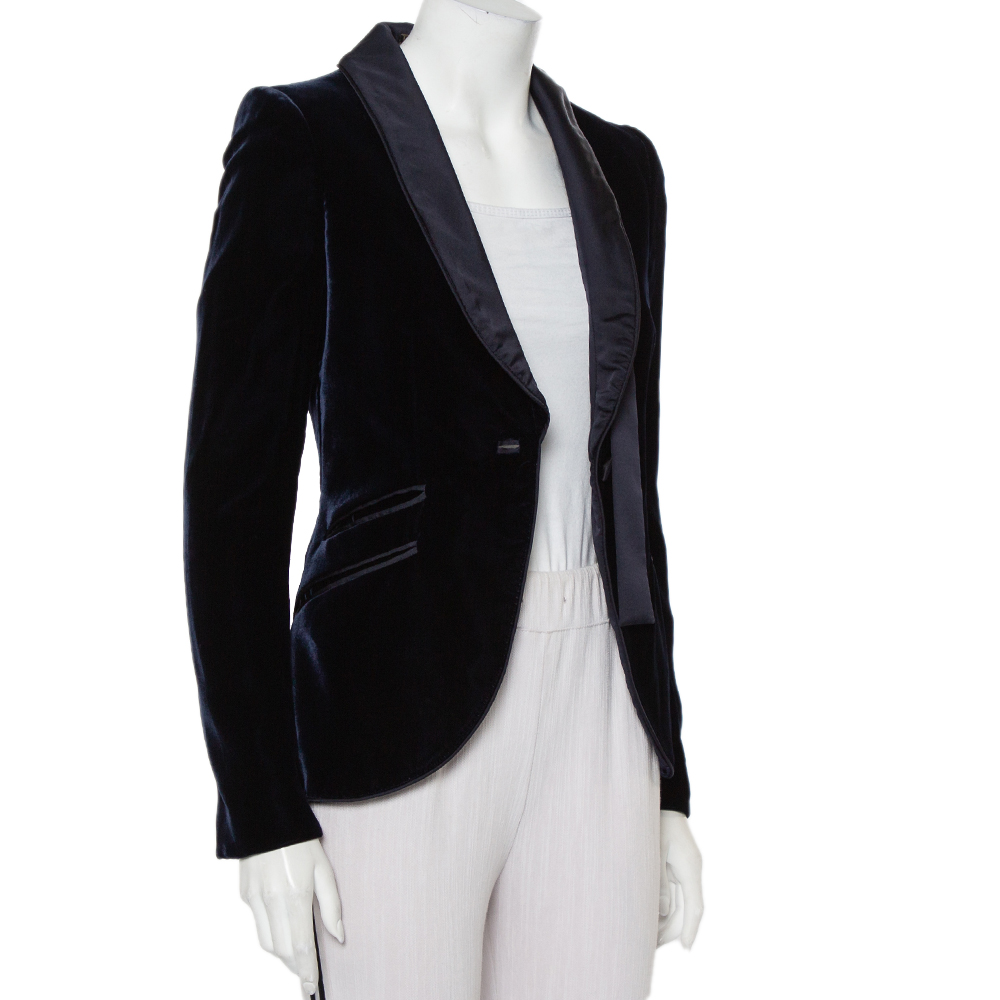 

Gucci Navy Blue Velvet Satin trim Button Front Blazer
