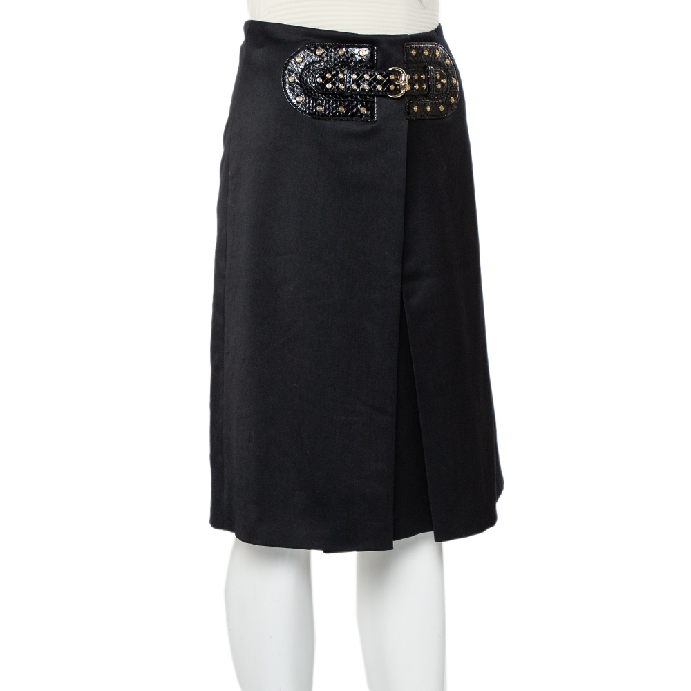 

Gucci Black Wool Pleated Detail Belted Skirt