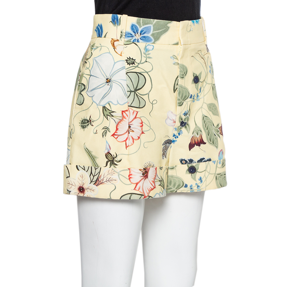 

Gucci Yellow Floral Printed Cotton Shorts