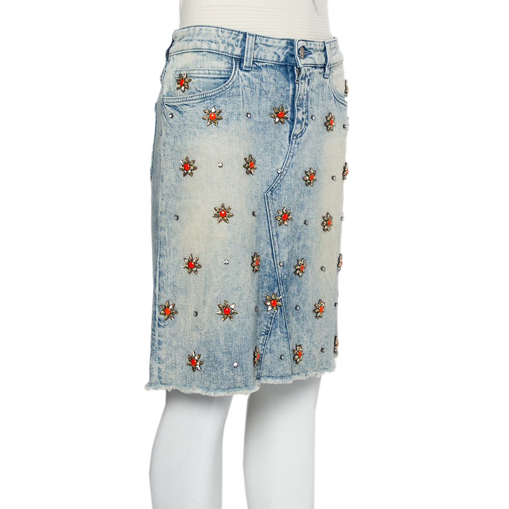 

Gucci Blue Denim Crystal Embellished Mini Skirt