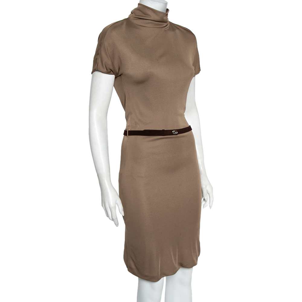 

Gucci Beige Jersey Cowl Neck Belted Midi Dress