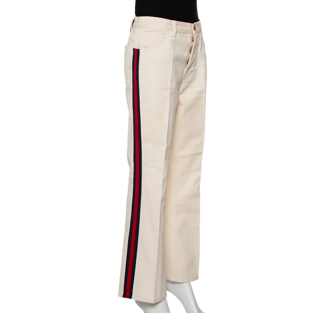 

Gucci Cream Denim Side Stripe Trim Flared Leg Jeans