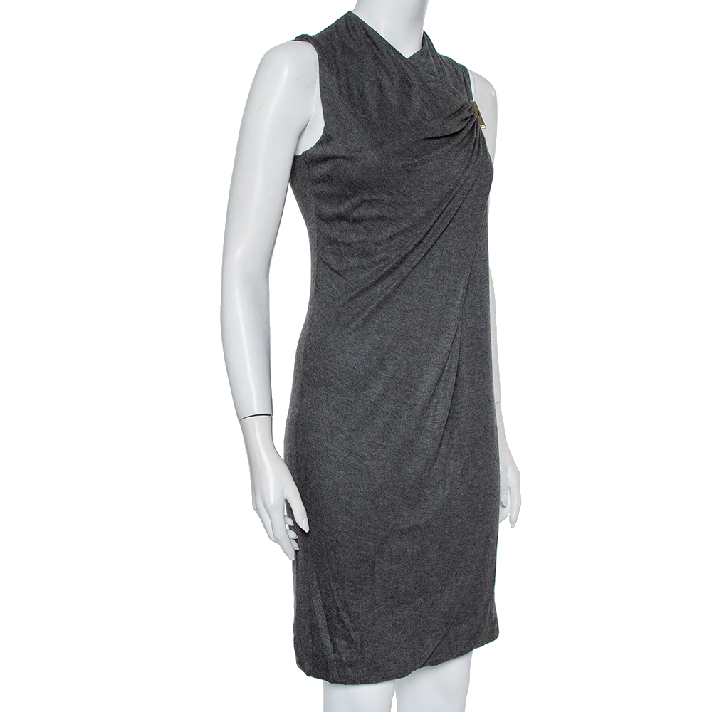 

Gucci Grey Knit Draped Sleeveless Shift Dress