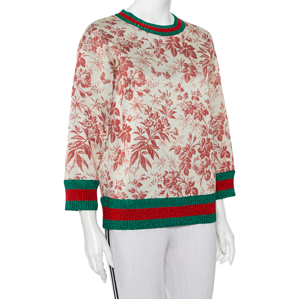 

Gucci Floral Printed Neoprene Contrast Trim Sweatshirt, Beige