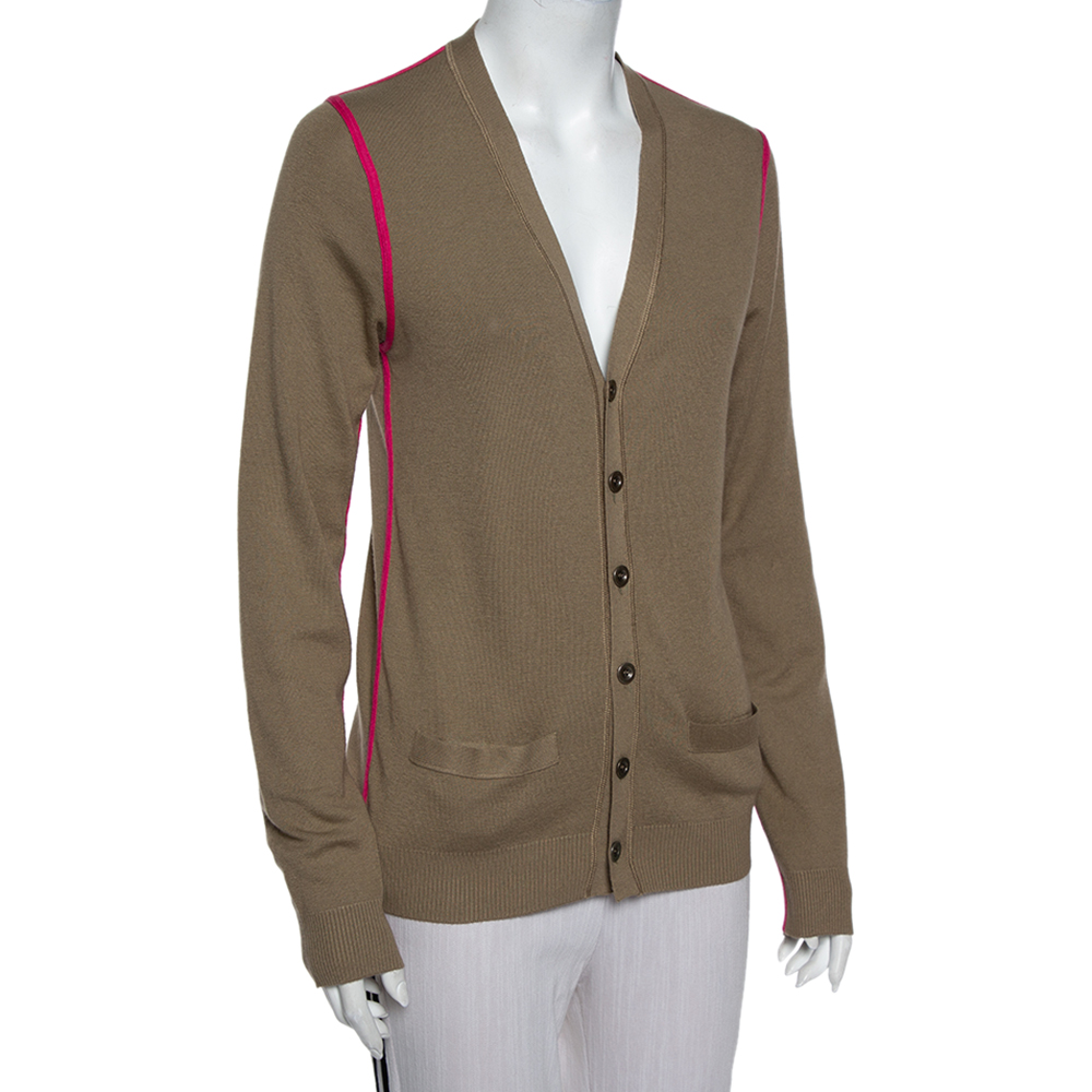 

Gucci Beige Silk & Cashmere Contrast Trim Button Front Cardigan