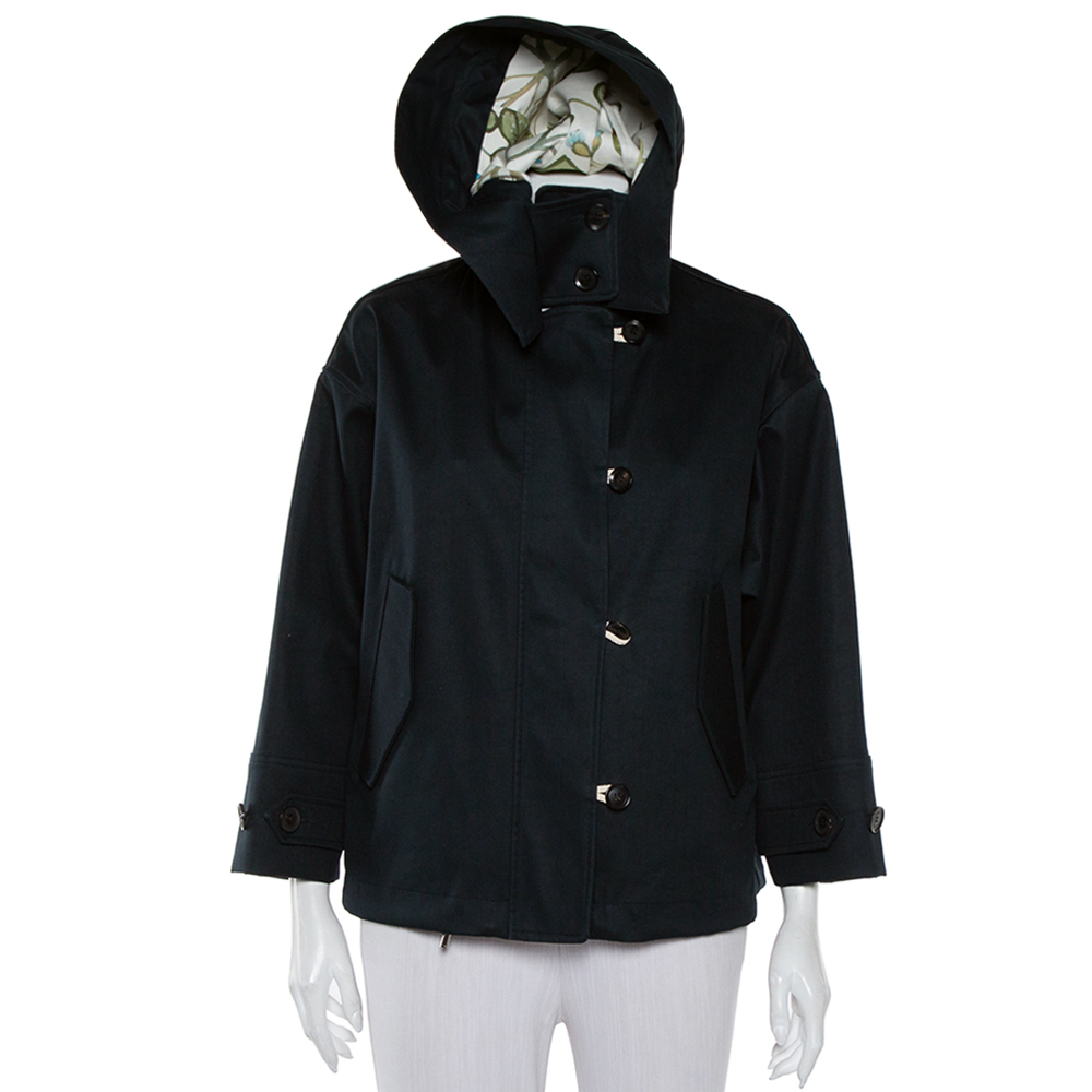 

Gucci Black Cotton Canvas Zip Front Hooded Jacket