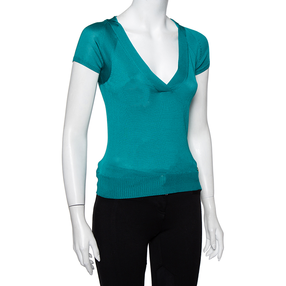 

Gucci Green Silk Knit Plunge Neck Top