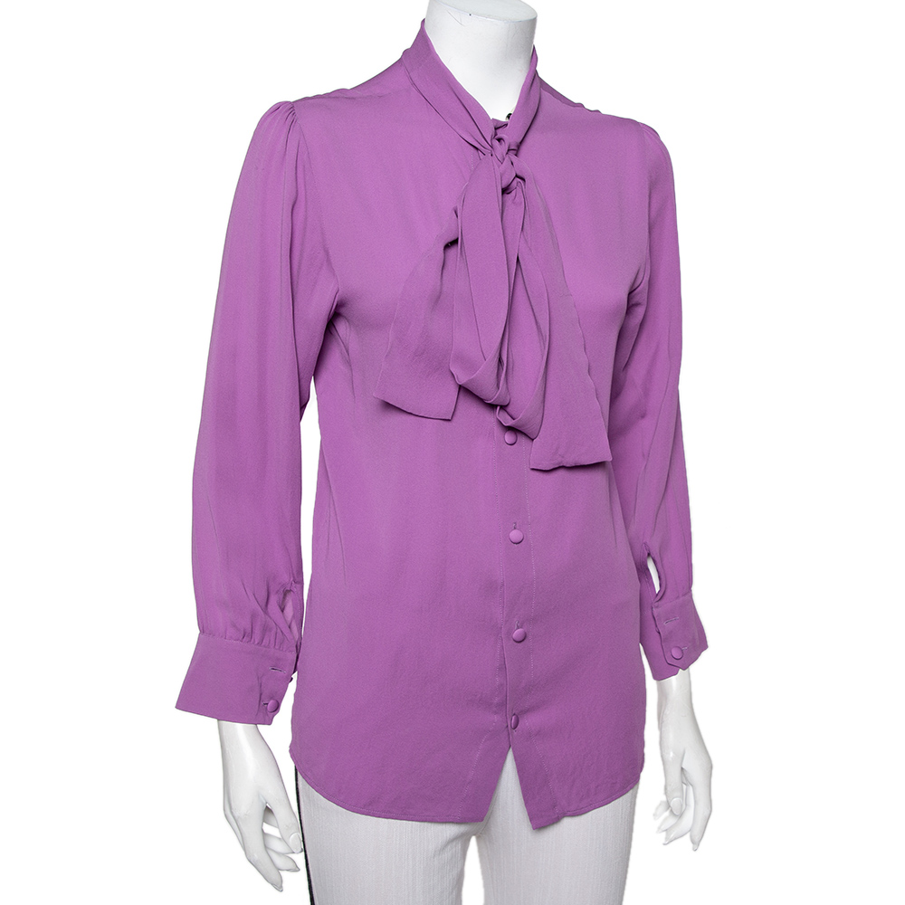 

Gucci Purple Silk Neck Tie Detail Top