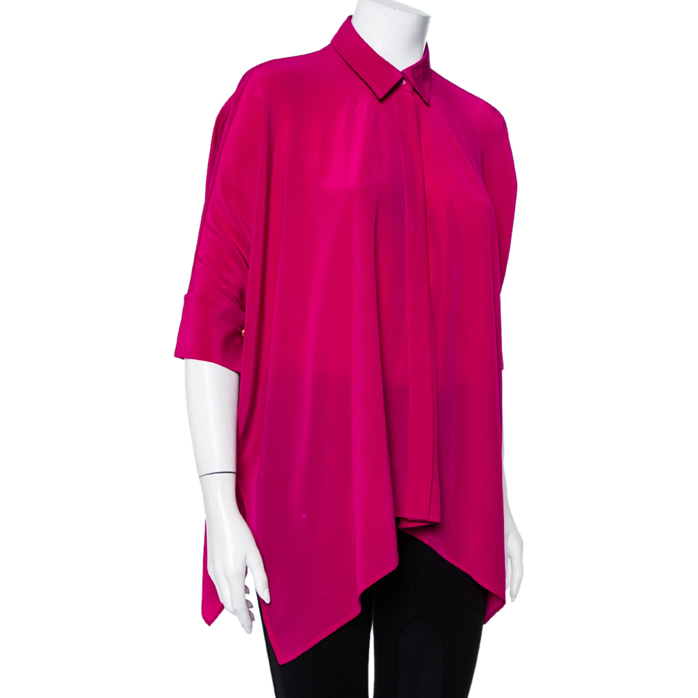 

Gucci Fuschia Pink Silk Button Front Cape Shirt