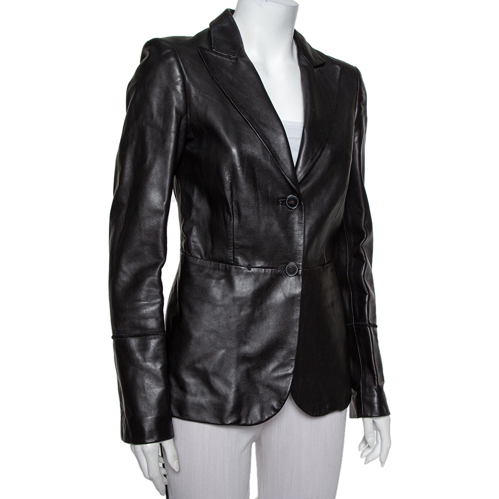 

Gucci Black Leather Button Front Blazer