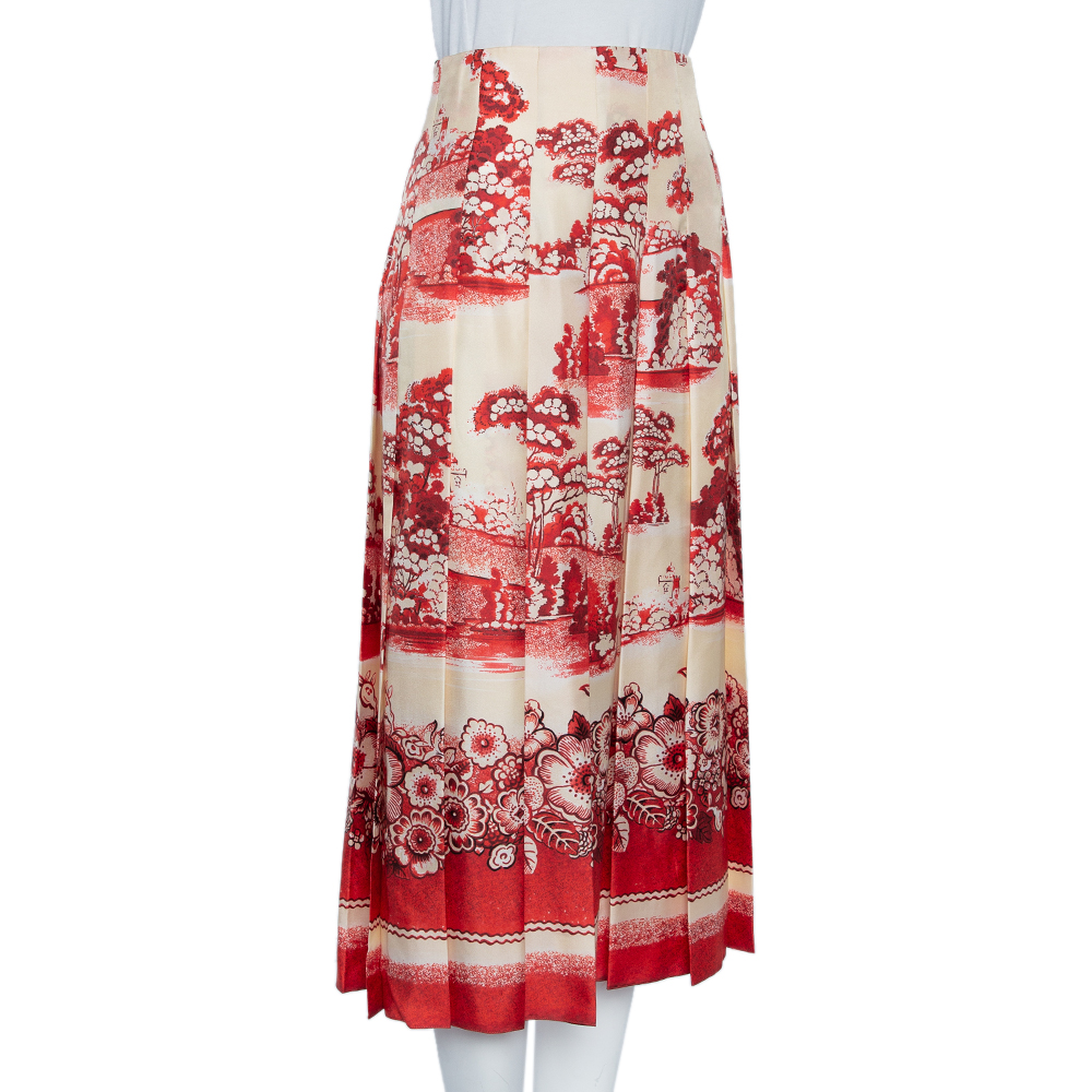 

Gucci Cream Floral Printed Silk Pleated Midi Skirt