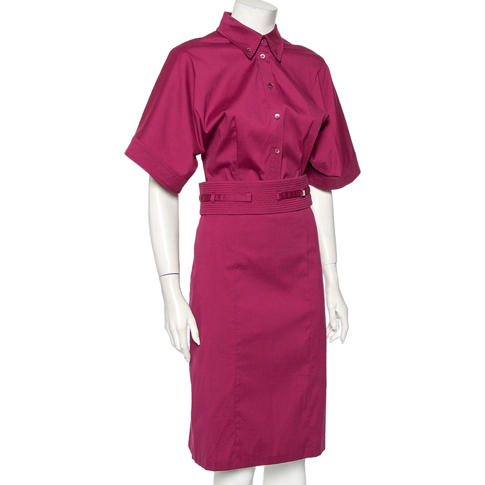

Gucci Purple Stretch Cotton Belted Midi Shirt Dress